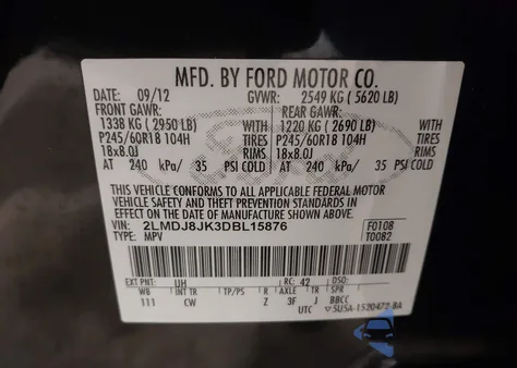 2013 Lincoln Mkx from USA, damaged, VIN 2LMDJ8JK3DBL15876